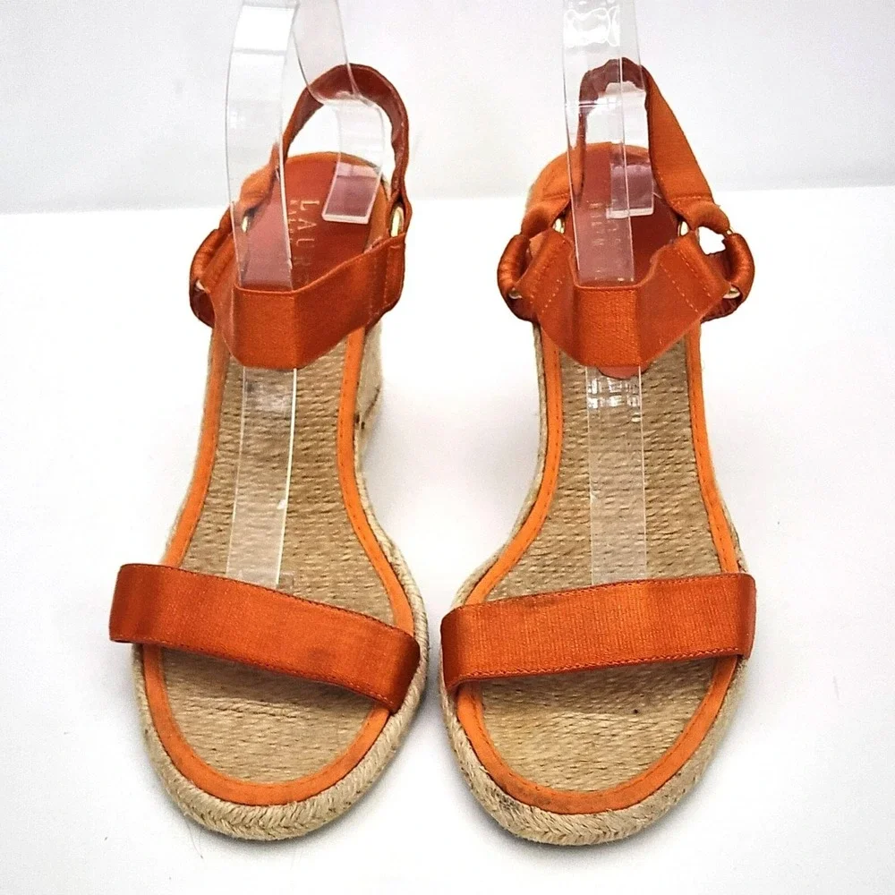 Lauren Ralph Lauren Indigo Espadrille Wedge Sandal Orange 9.5